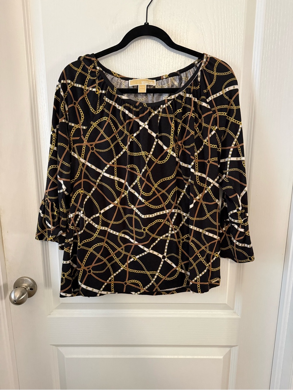 Michael Kors Black Chain-Print Scoop Neck Blouse